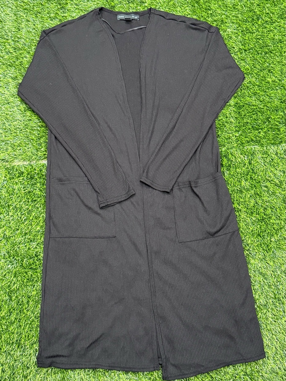 Joan Vass New York Womens Black Solid Rib-Knit Open Front Cardigan Sweater S